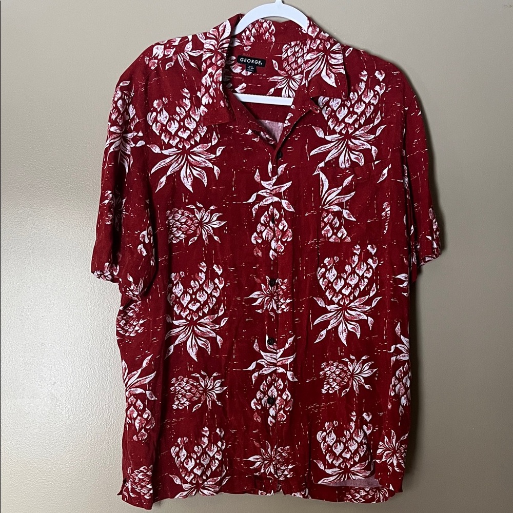 George Men's Red and White Floral Button Down Shirt
